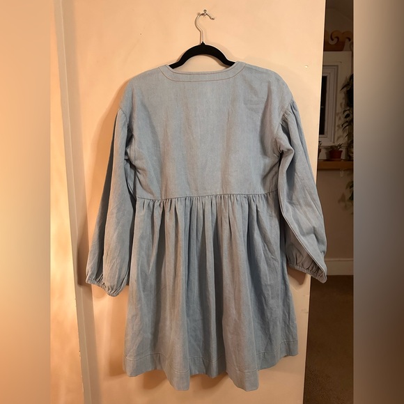 Anthropologie Long-Sleeve Square-Neck Denim Mini Babydoll Dress Size S - Picture 5 of 6